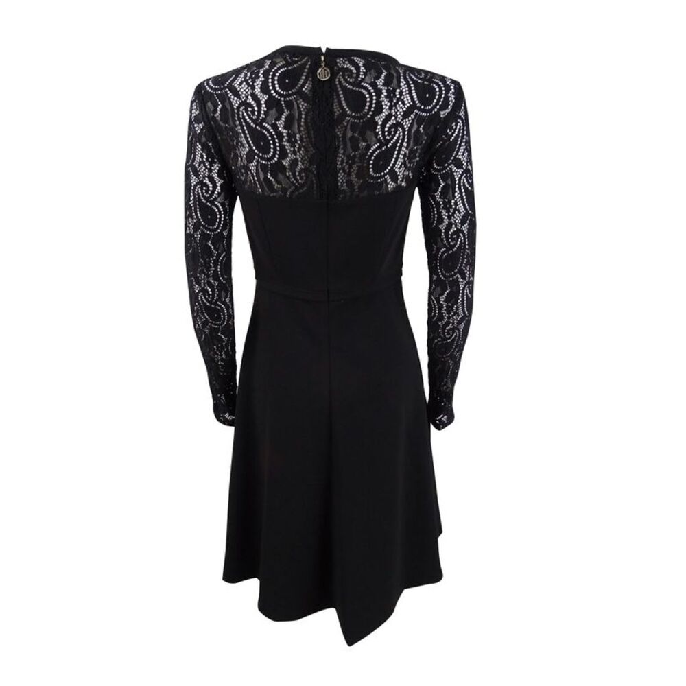 Tommy Hilfiger Women's Plus Size Lace-Sleeve Fit & Flare Dress - Black - Picture 2 of 2